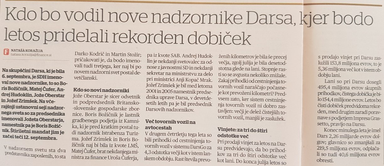 Jože Oberstar predsednik nadzornikov Darsa